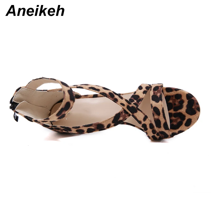 Aneikeh 2019 новые женские сандалии модные пикантные коричневые леопардовые с