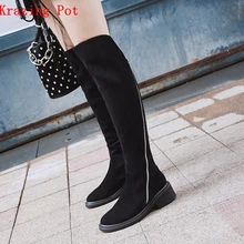 Krazing pot/; натуральная кожа; обувь на молнии; высокий толстый каблук; круглый носок; гладиаторы; великолепные мотоциклетные сапоги до колена; L97