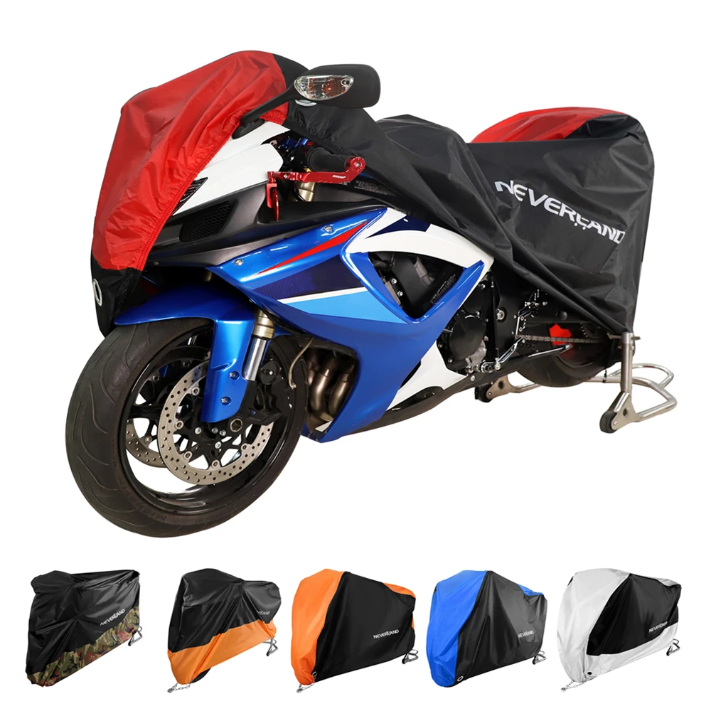 Cubierta de la motocicleta toda la temporada impermeable a prueba de polvo de protección UV de interior al aire libre de la cerradura-diseño de agujeros de motocicleta lluvia cubre abrigo D35