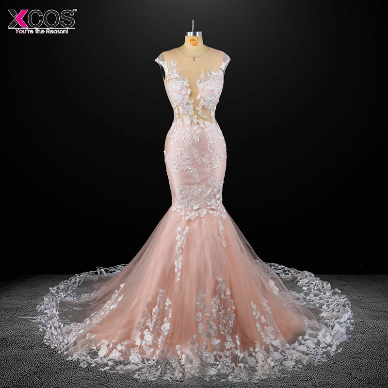 

Romantic Scoop Neck Long Lace Mermaid Wedding Dress Appliques Princess Vestido De Novia Backless Robe De Mariage Bridal Gown