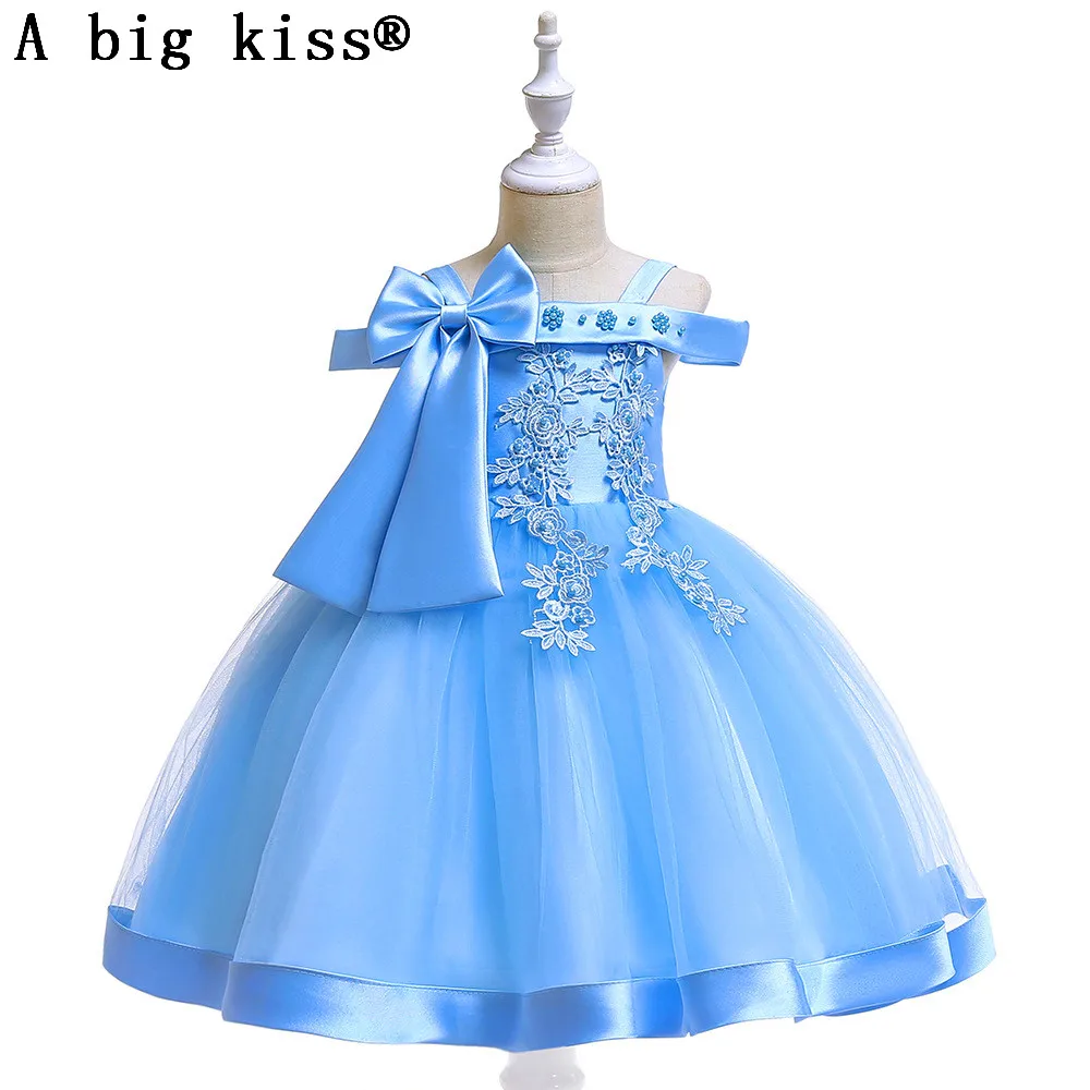 

New shoulder strap dress girl bow nail bead flower wedding dress flower girl dress princess girls wedding dress