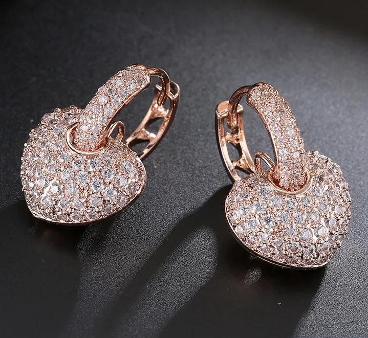 Rose White Gold Color Heart Design Small Size Top Guality Clic Rose White Gold Color Heart Design Small Size Top Guality Clic Cubic Zirconia Hoop Earrings For Elegant Women Party Jewelry In From
