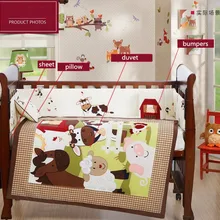 4 шт. вышивка хлопок мультфильм белье для детской кроватки наборы Детский комплект постельных принадлежностей, включает(бампер+ одеяло+ простыня+ подушка