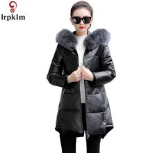 Женское зимнее пуховое пальто из натуральной кожи, Корейская версия, зимняя куртка, женские пуховики с меховым лисьим воротником, длинная верхняя одежда, CH678