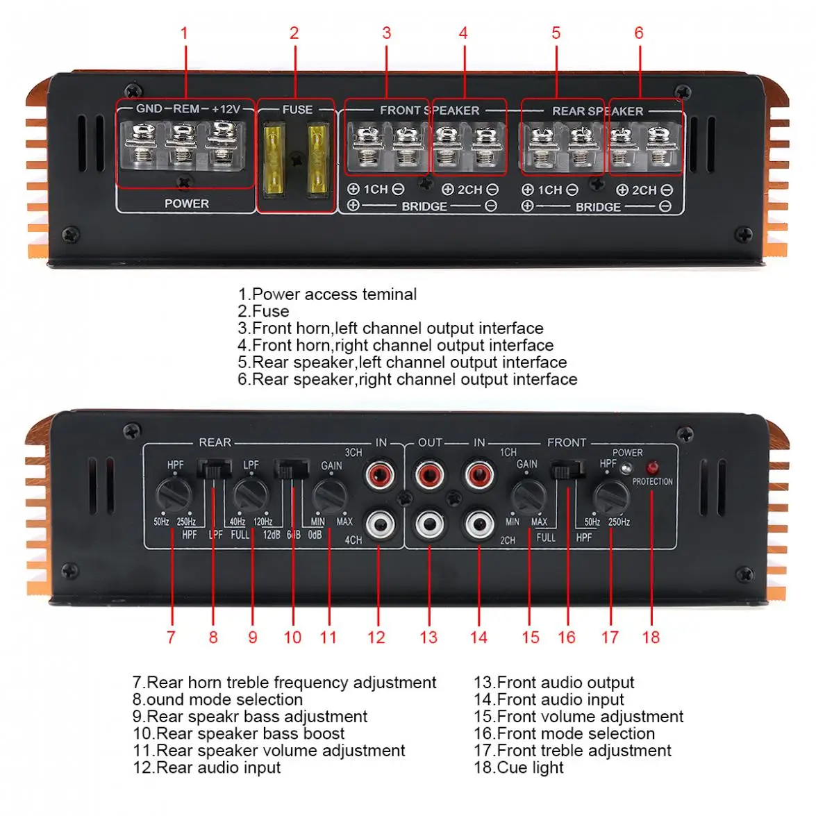 4500 W! 12V Высокая мощность класса AB цифровой 4 канальный алюминиевый сплав Стерео Усилители для автомобиля/дома