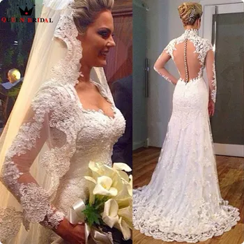 

Custom Made Wedding Dresses Mermaid Lace Beading Sexy Long Sleeve Bridal Wedding Gowns 2020 New Fashion WD51