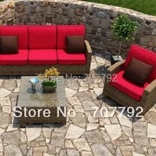 Навсегда патио Cypress 3 шт Открытый ротанга диван с красными подушечками