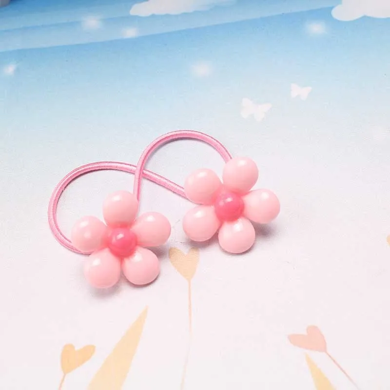 

C MISM New Girls Hair Accessories Resin Two Flowers Scrunchy Kids Hair Tie Hair Rope Ponytail Gum Sweet Elastic Hair Band