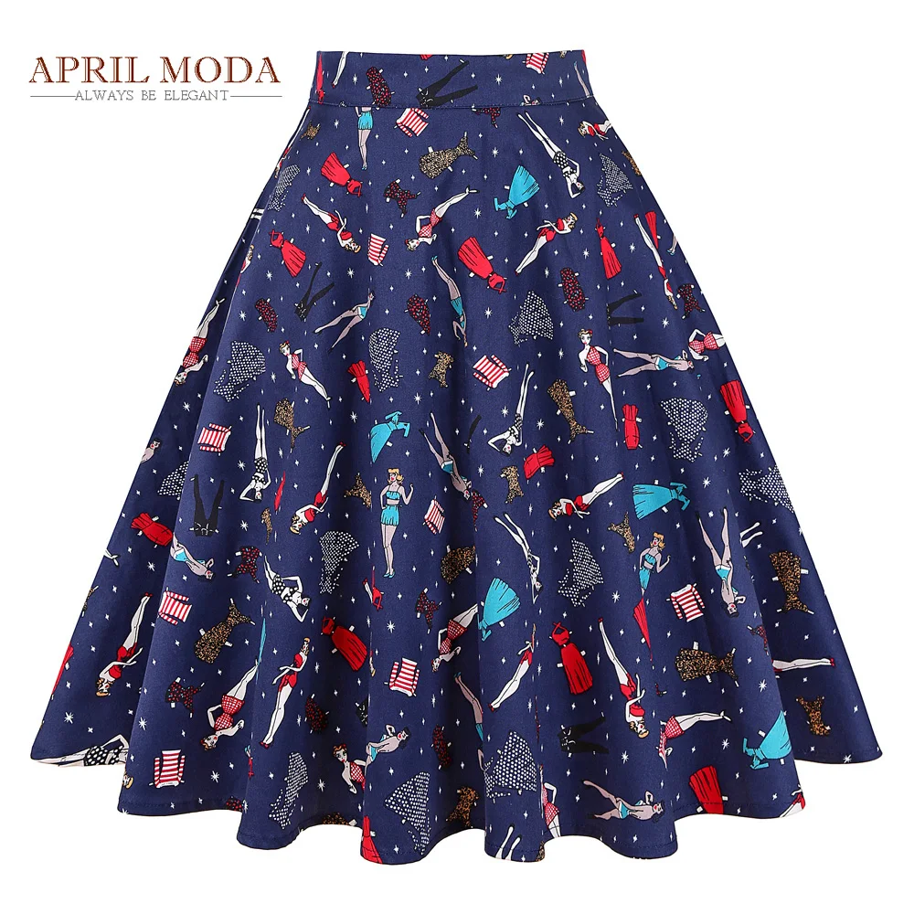 High Waist Women Summer Skater Skirt Cotton Floral Printed Rockabilly Swing Woman Clothing Bouquet Runway 50s 60s Vintage Skirts Skirts