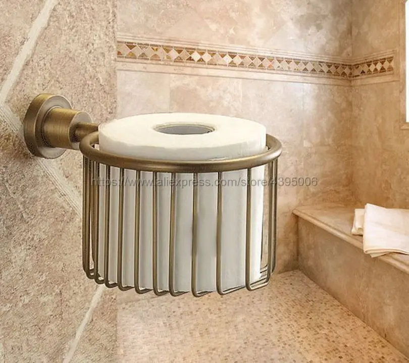 

Paper Holders Antique Brass Toilet Paper Roll Holder Bath Shelf Shower Storage Basket Wall Mounted Bba027