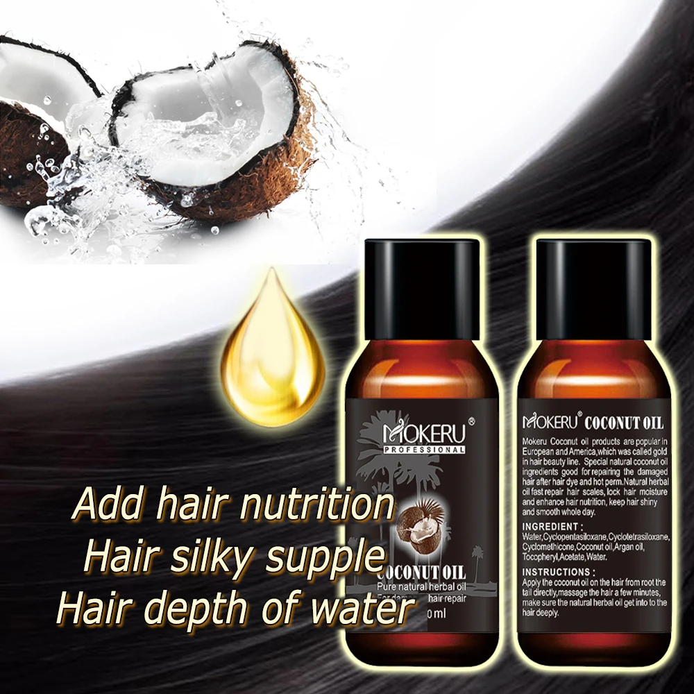 Mokeru органические восстанавливающие поврежденные сухие волосы, сглаживающие, против завивки, чистые масла, сыворотка для роста волос, кокосовое масло для лечения волос