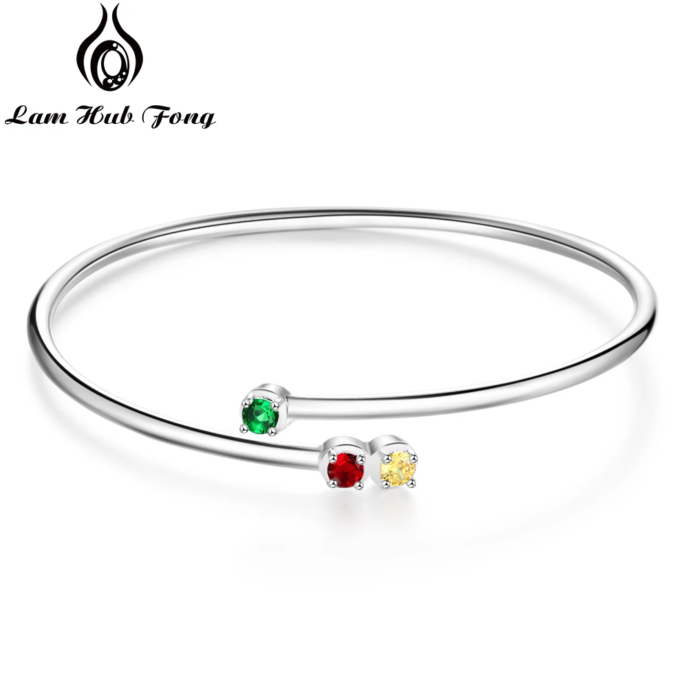 

Personalized 3 Birthstone 925 Sterling Silver Adjustable Bracelets & Bangles for Women DIY Jewelry Making Gift (Lam Hub Fong)