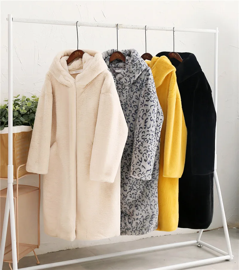 Nagodo Winter Mink Coat 2018 Thick Warm Loose Faux Fur Coats Women Oversize Casual Rabbit Fur Plush Coat with Hood Long OverCoat