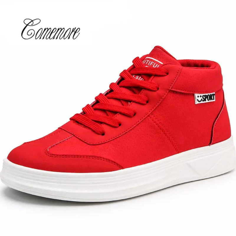 

comemore Pu Leather Men Shoes Running Women Sneakers For Fitness Men Sport Shoes Male Sports High Top Fitnes Red Tennis