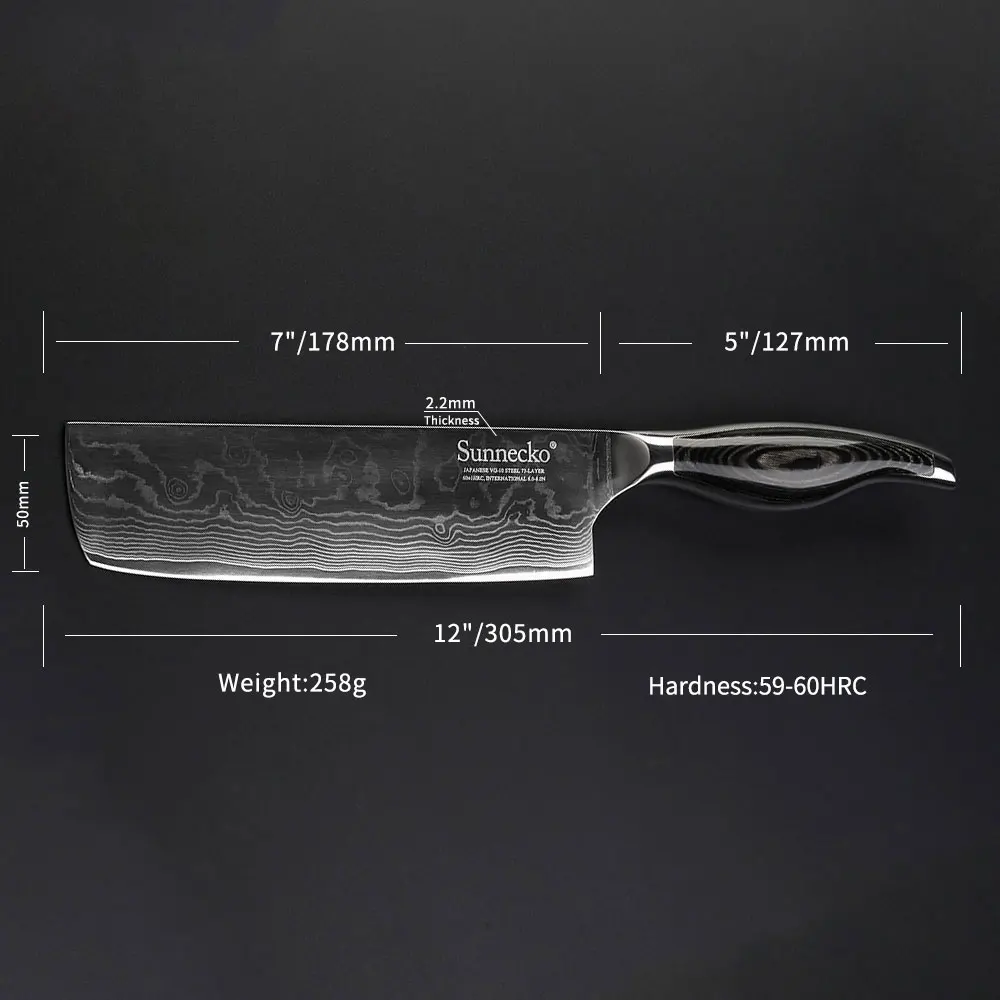 SUNNECKO дамасский Кливер нож японский VG10 стальное лезвие Pakka Деревянная ручка 2 шт.