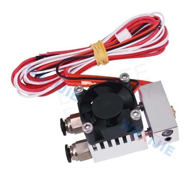 

2 in 1 out J-Head Mix Color Remote Extruder Single Nozzle Double Connectors Hot End Extrusion Parts Heat Sink With Fan