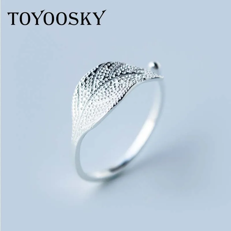 

2017 New Design Vintage Leaf Ring for Women 100% 925 Sterling Silver Jewelry 15mm Adjustable Opening Wedding Ring