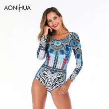 Aonihua 長袖水着女性ワンピース水着女性バタフライプリントデザイン水着サーフィン水泳スーツ(China)