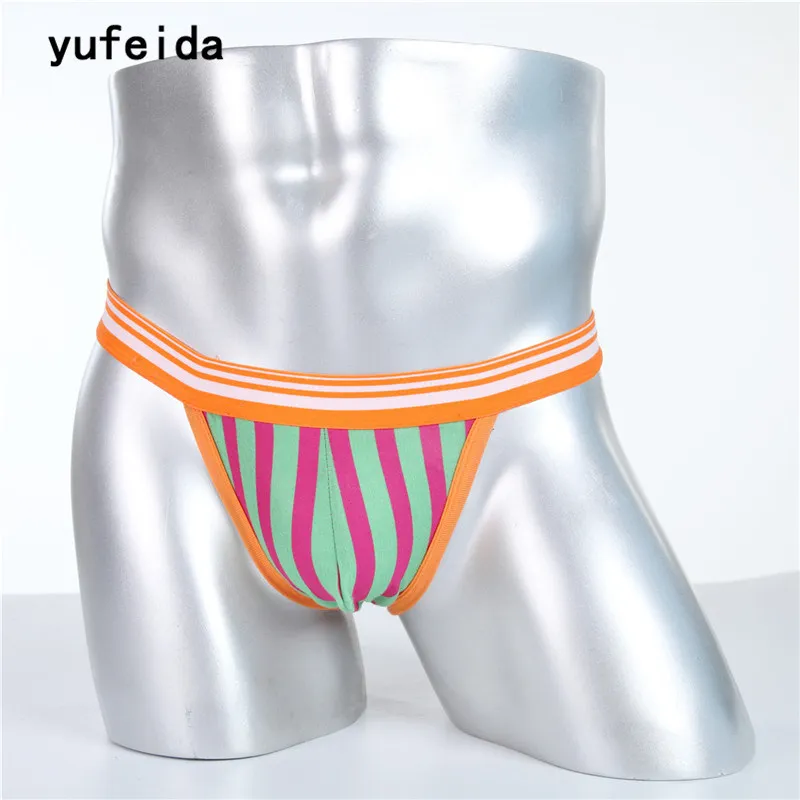 YUFEIDA Men's Striped Underwear Sexy Briefs Cueca Bikini Penis Cover Sinto Masculino Sex Underpants Modal Slip Homme |