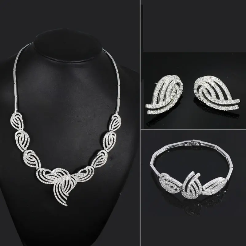 

Latest Style Trend Cubic Zircon Bridal Wedding Necklace Bracelet Earrings Unique Pattern Indian Women Luxury Set jewelry