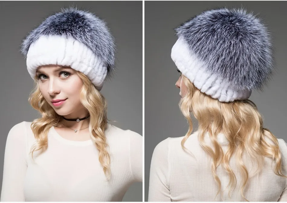 Fashion Womens Fur Beanies Real Rex Rabbit Fur Hats with Stripe Design Hat Ladies Winter Warm Rex Rabbit Fur Caps (8)