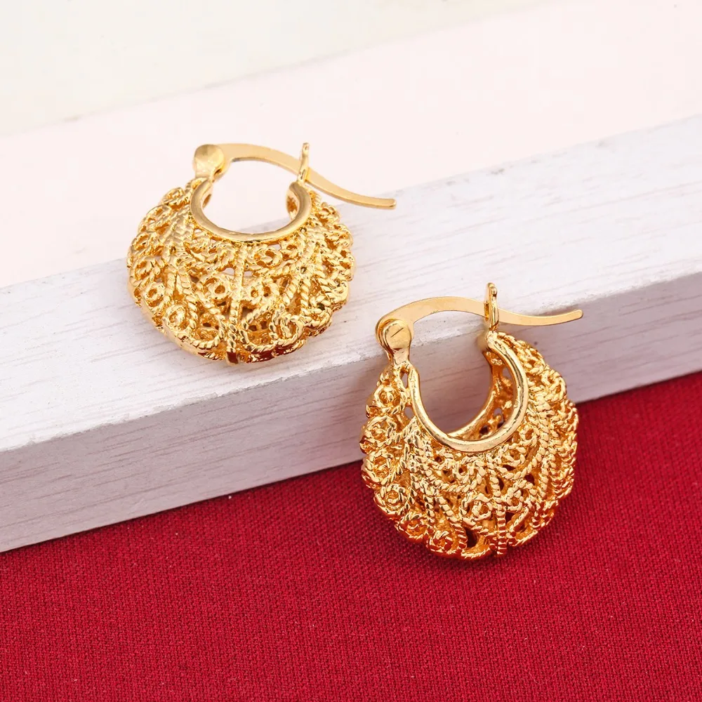 Модные ювелирные изделия милые филигрань желтое золото цвет серьги для женщин девочек детей старинные античные Твердые уха