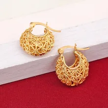 Модные ювелирные изделия милые филигрань желтое золото цвет серьги для женщин девочек детей старинные античные Твердые уха