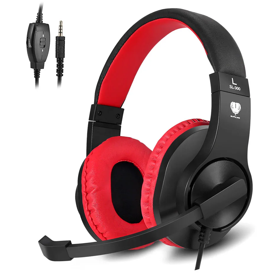 Игровая гарнитура для Xbox One S Ps4 PC DIWUER Накладные наушники с микрофоном шумоизоляция для телефонов iPhone iPad Android - Цвет: Red