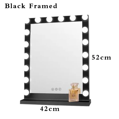Голливуд Стиль зеркало с подсветкой для макияжа 10xmagnification зеркало Сенсорный экран светодиодный подсветка косметического зеркала Красота - Цвет: Black 42x52cm Framed