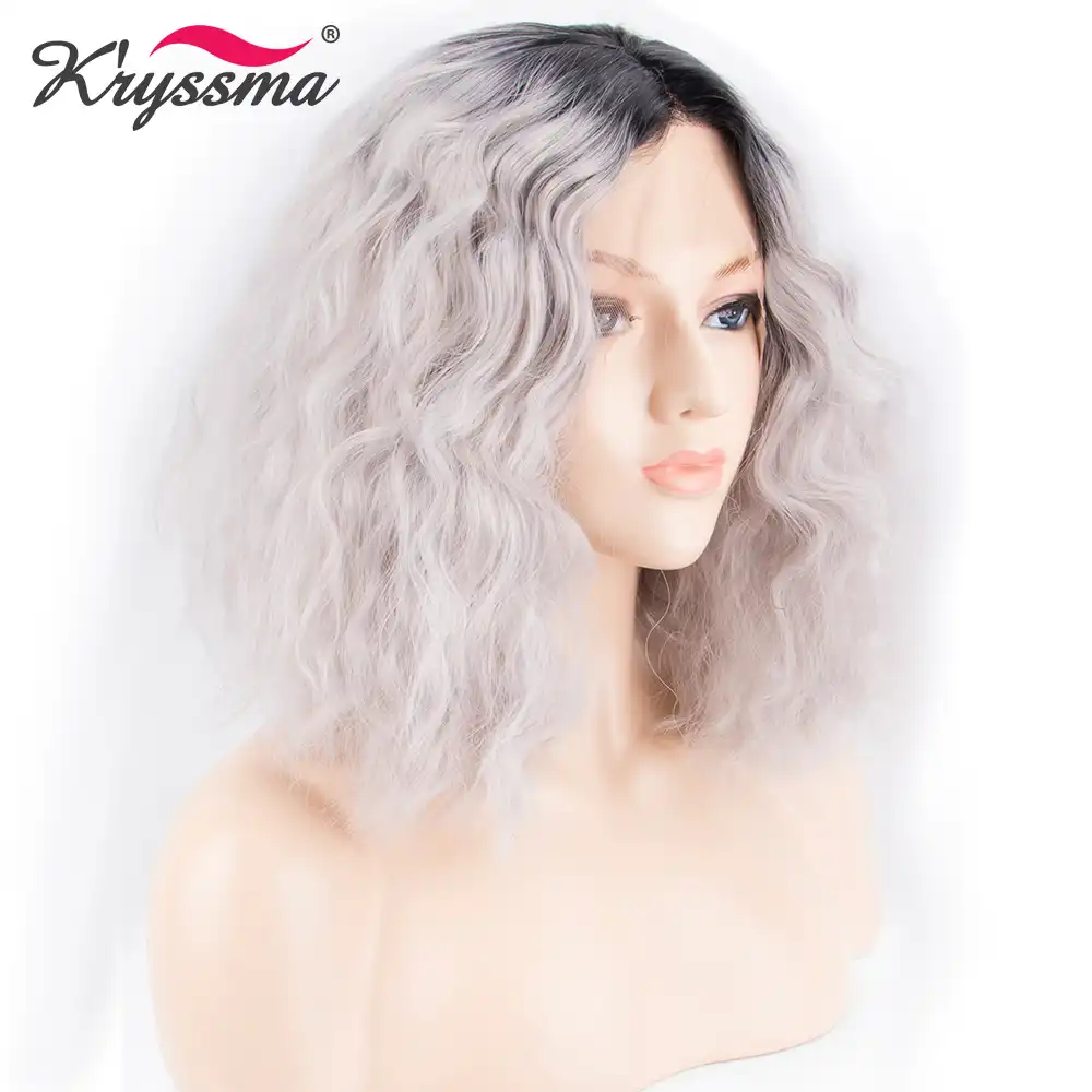 Pelucas Delanteras De Encaje Sintetico De Color Gris Ceniza Para Mujeres Pelucas Sueltas De Dos Tonos De Pelo Corto Peluca De Ombre Raices Oscuras Peluca Cosplay Fibra Resistente Al Calor Peluca Sintetica Pelucas De
