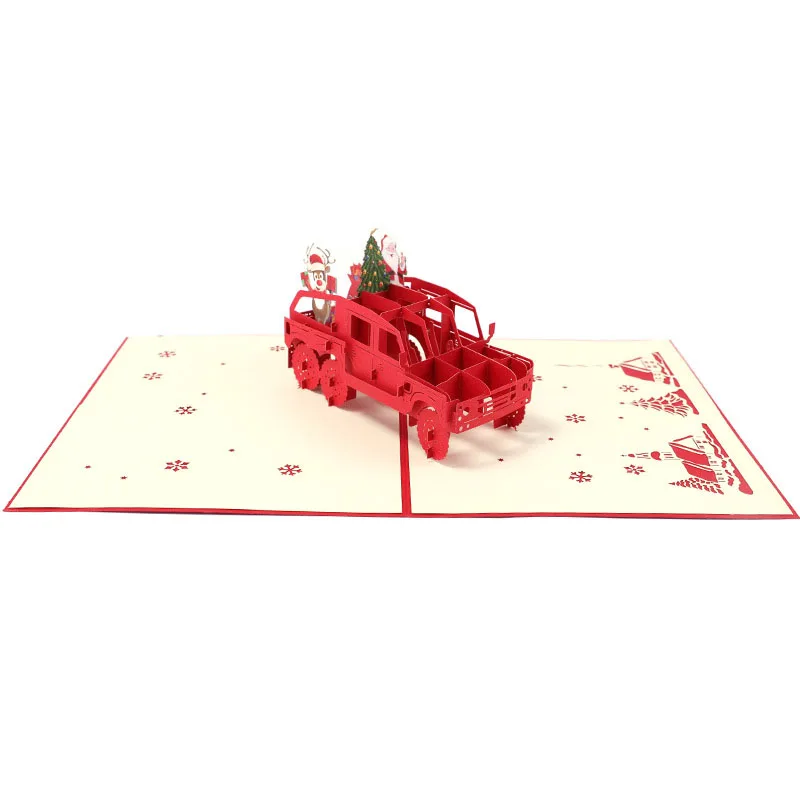  3D Handmade 2019 Christmas Elk Santa Claus Red Car Paper Invitation Greeting Cards PostCard New Yea - 32949554011