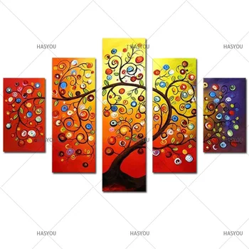 

High Quality Red Money Tree Oil Painting On Canvas 5 pcs Set Home Landscape Wall Art Decoration Modern Picture For Living Room