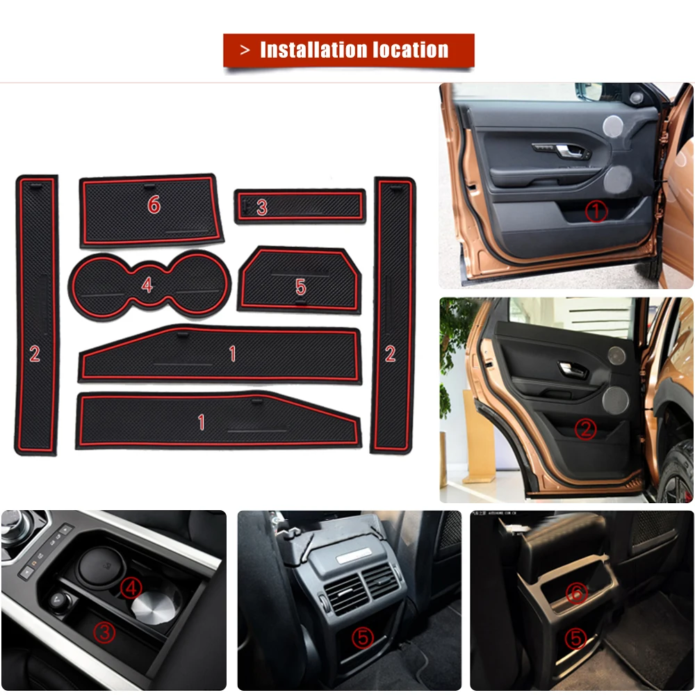 

Anti-slip Non-Slip Rubber Decorator Cup Sticker Gate Slot Pad Door Groove Mat For Land Rover Evoque 2012-2018 Car Styling 8pcs