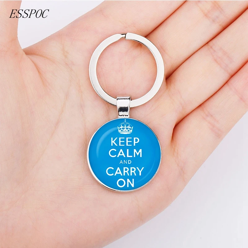 

Keep Calm and Carry on Key Chain Stress Reliever Letter Words Doubles Side Cabochon Glass Keychain Keyrings Key Holder