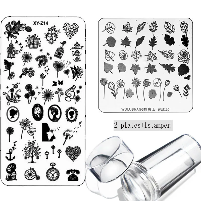 

3Pcs/Set Nail Stamping Plate with transparent Stamper Set Flower Lace Rectangle Nail Art Template Image Plate Kit