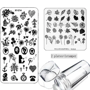 

3Pcs/Set Nail Stamping Plate with transparent Stamper Set Flower Lace Rectangle Nail Art Template Image Plate Kit
