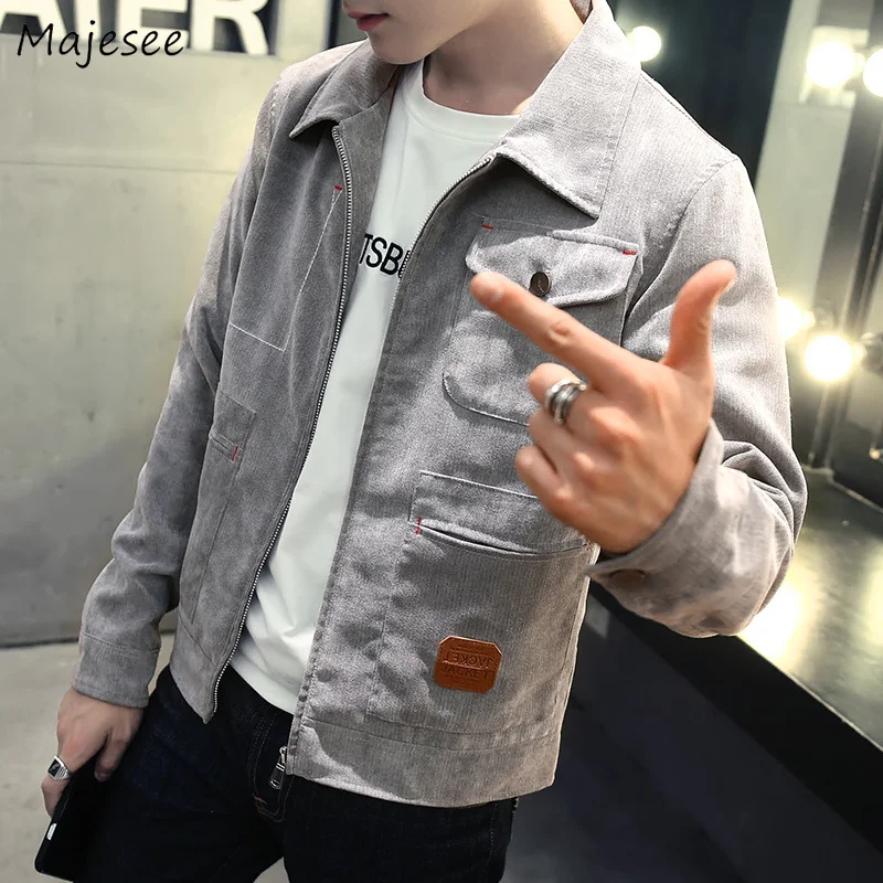 

Jackets Men Corduroy Turn-down Collar Single Breasted Solid Simple All-match Korean Style Jacket Mens Oversize Pockets Soft Chic