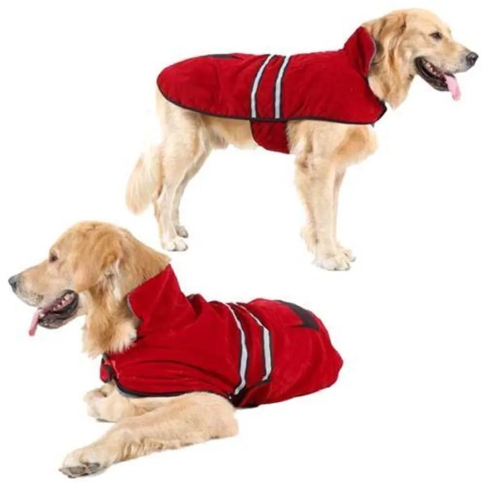 

NEW CLOTHES Dog Down Parkas Red Casual Reflective Fleece Warm Pet Dog Cotton Coat Winter Puppy Suede Waterproof Jacket Pooch