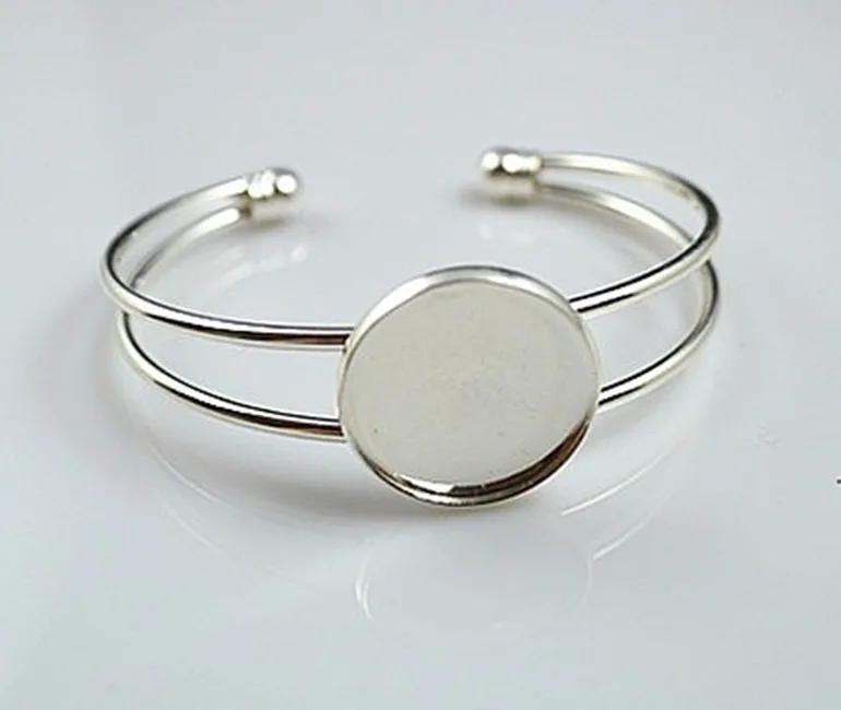 Bracelet With 20MM Pad,Cuff,Adjustable,Silver Plated,cuff bracelet