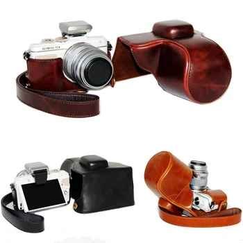 

PU leather case cover camera bag For Olympus PEN E-PL7 EPL7 E-PL8 epl8 14-42mm lens pouch with Strap