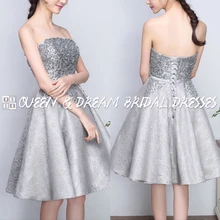 Sparkly Silber Grau Liebsten Perlen Short Abendkleid Spitze Kleid Prom Kurze Heimkehr Kleid Formales Abend-kleid SPD45