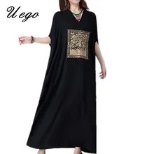 Uego 2021 Fashion Embroidery Floral Summer Dress Batwing Sleeve Loose Casual Dress Cotton Linen Vintage Women Long Maxi Dress