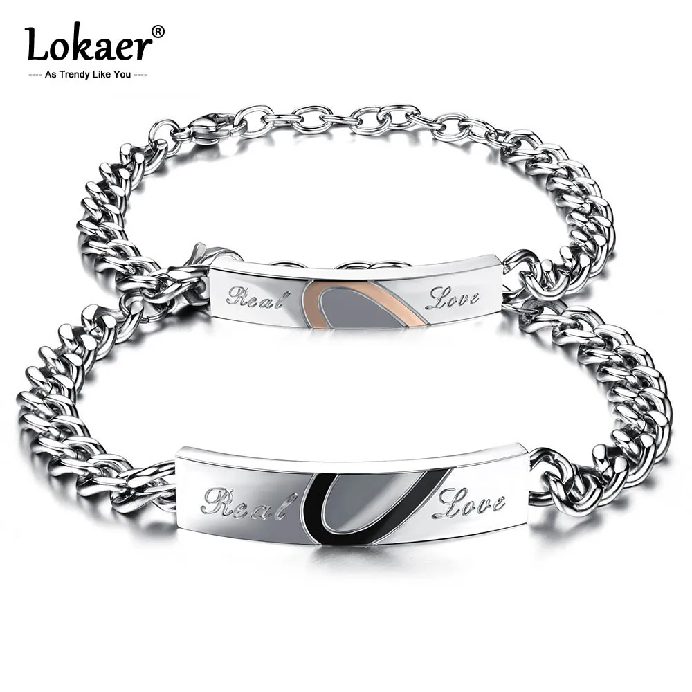 Lokaer сердце подарок на день Святого Валентина романтическая головоломка любовь пара браслет нержавеющая сталь звено цепи для мужчин и женщин ювелирные изделия OGS772