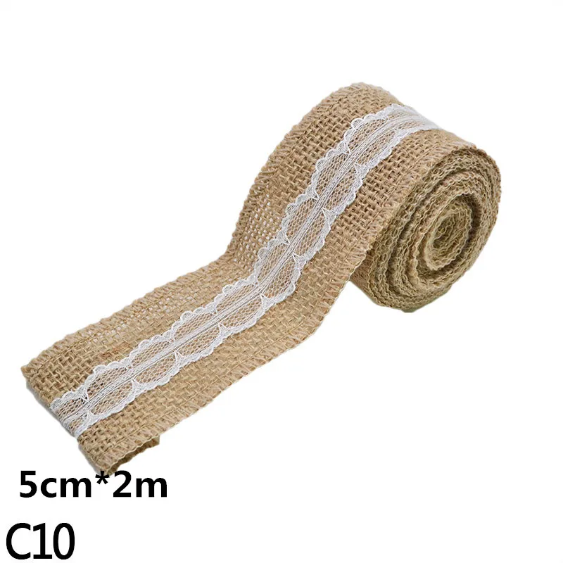 2M 5cm Burlap Rolls Hessian Jute Lace Ribbons Vintage Rustic Wedding Ornaments DIY Craft Supplies Birthday Gift Box Package Rope - Цвет: C10