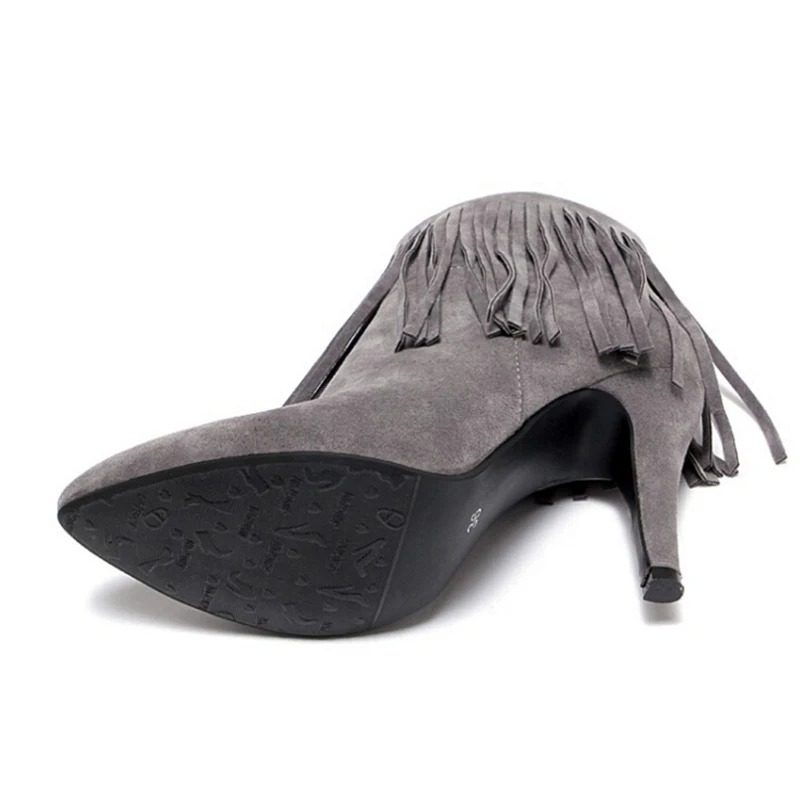 Хороший новый с бахромой замшевые на высоком каблуке острым носком Zapatos Mujer