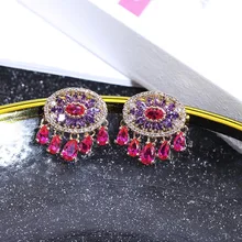 Модные Простые геометрические серьги с розовым цирконием, короткие серьги с кисточками для женщин, подарок, вечерние ювелирные изделия для свадебного торжества, бренд XIUMEIYIZU
