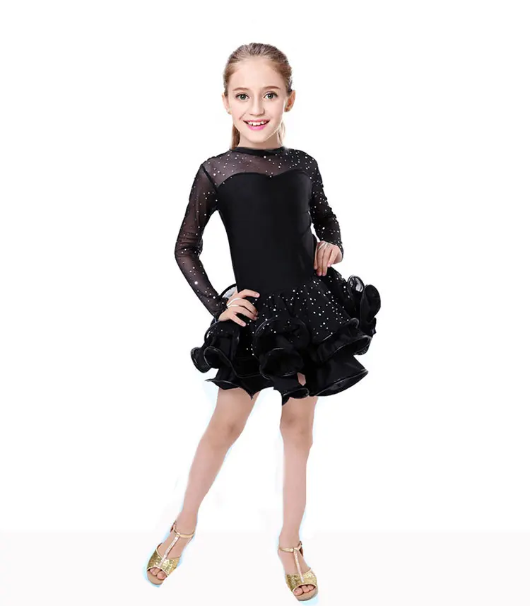 Латинское платье для танцев для девочки платье для самбы бальное платье для танцев, для девочек для танцев, Одежда для танцев, Детские сценические балетные костюмы Vestido Baile Latino, для девочек - Цвет: Черный