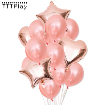 

New Rose Gold Heart Balloon Foil Champagne Star Balloons Wedding Party Decoration Latex Ballon for Happy Birthday Party Supplies