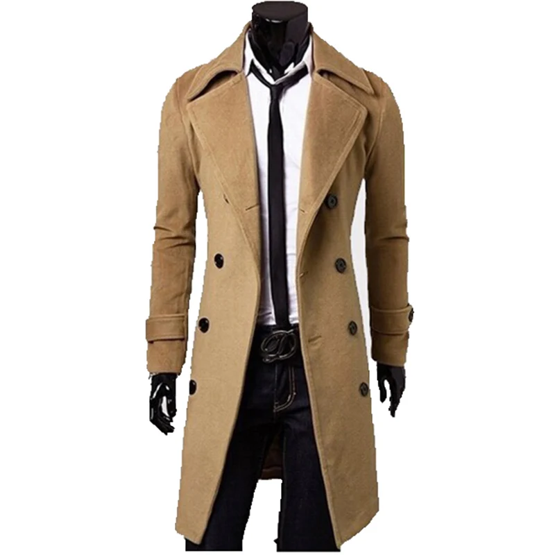 Fashion Men's Trench Coat Winter Jacket Double Breasted Coat Overcoat