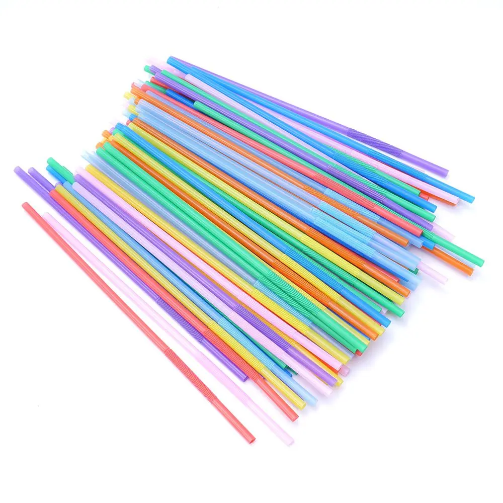 100Pcs Extra Long Flexible Plastic Drinking Straws Party Bar Drinking
